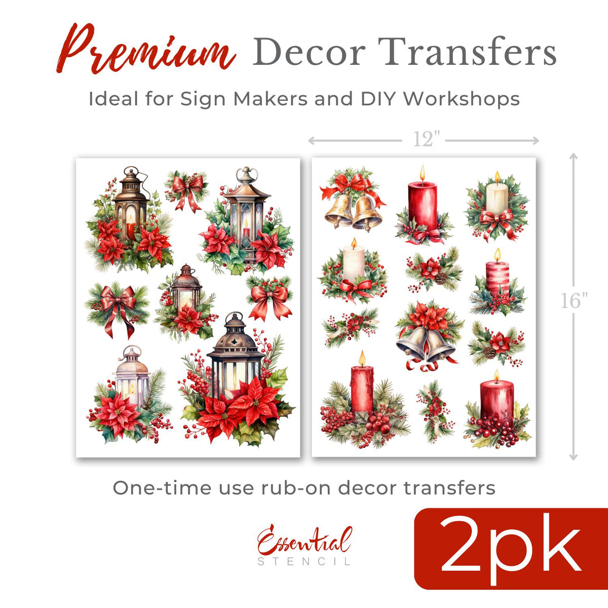 Christmas Lanterns & Candles Rub-on Transfer Set-Rub-on Transfer-Essential Stencil