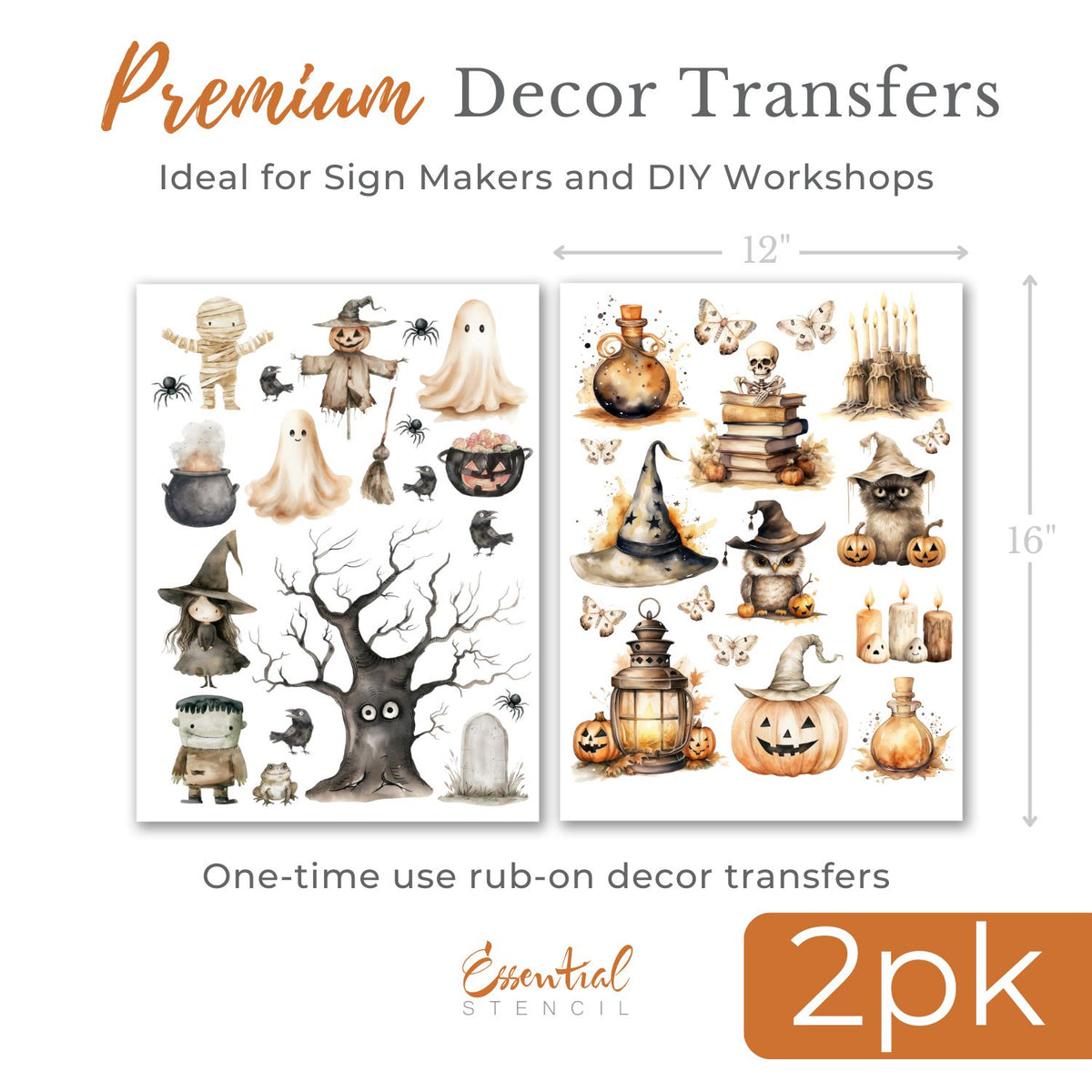 Cute and Creepy Halloween Rub-on Transfer Set-Rub-on Transfer-Essential Stencil
