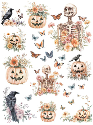 Bones to Blossoms Halloween Rub-on Transfer Set-Rub-on Transfer-Essential Stencil