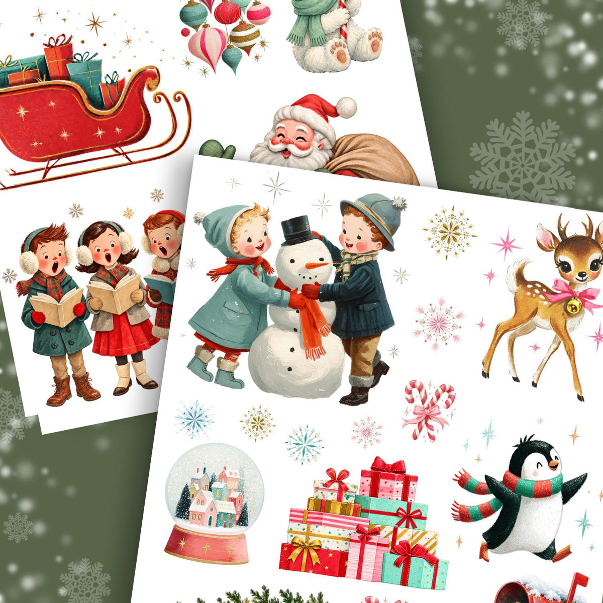 Retro Christmas Rub-on Transfer Set | Essential Stencil