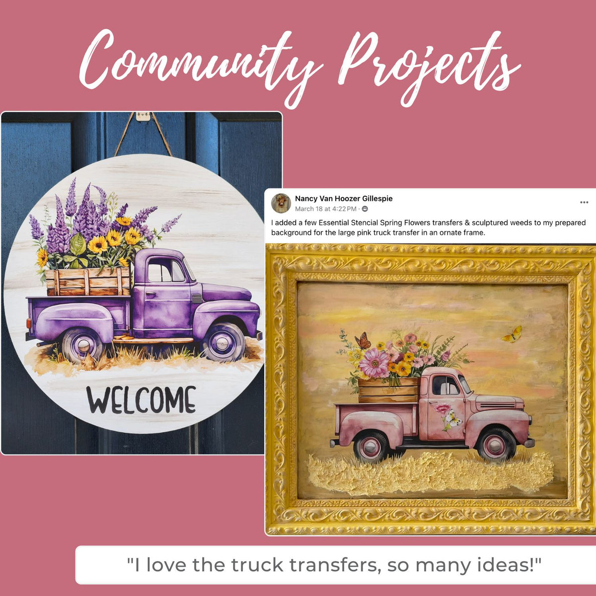 Spring Vintage Trucks Rub-on Transfer-Rub-on Transfer-Essential Stencil