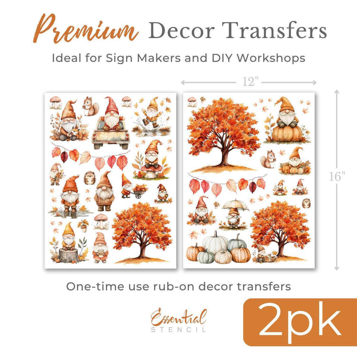 Fall Forest Gnome Rub-on Transfer Set-Rub-on Transfer-Essential Stencil