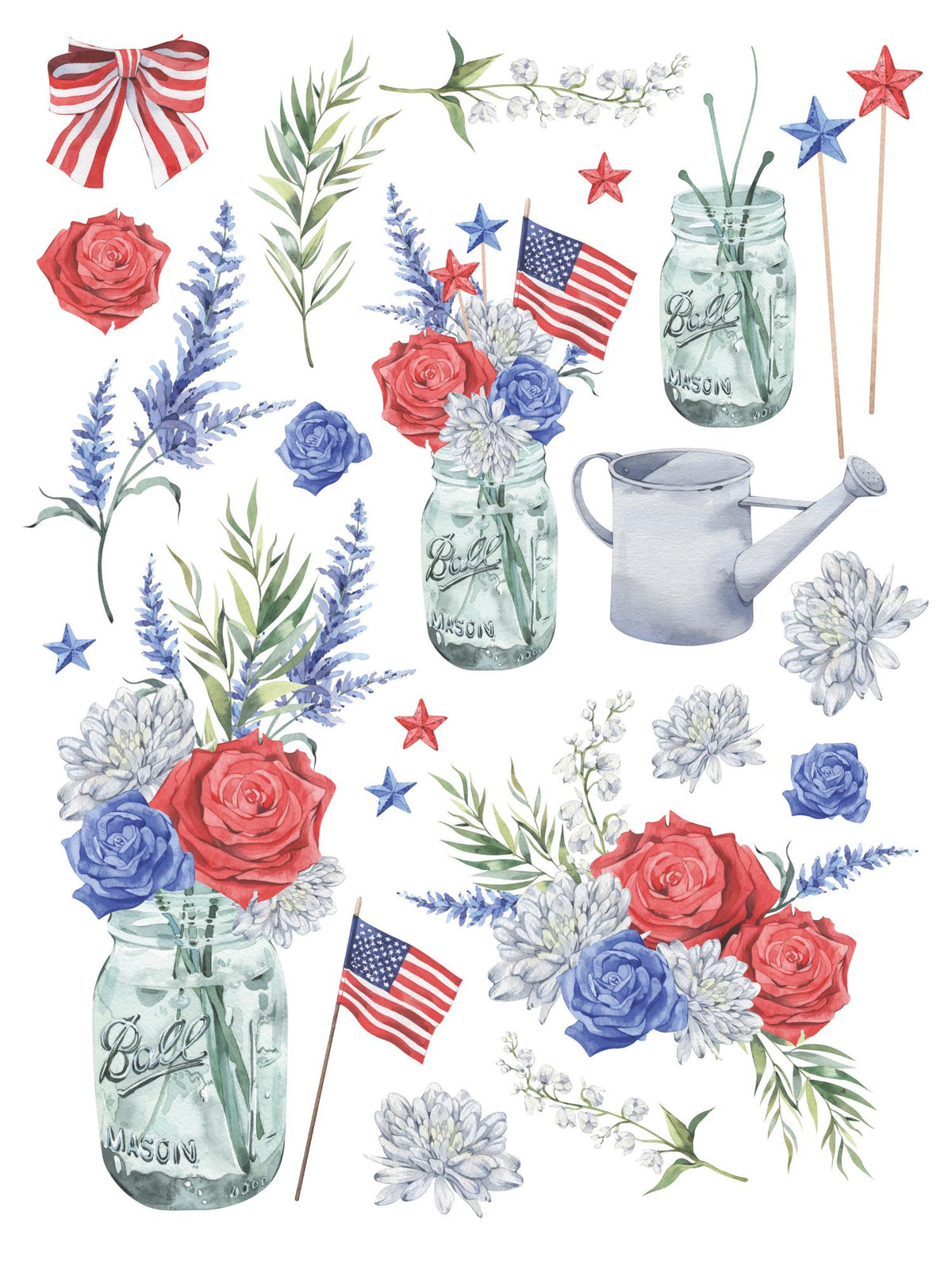 All American Blossoms Rub-on Transfer Set-Rub-on Transfer-Essential Stencil