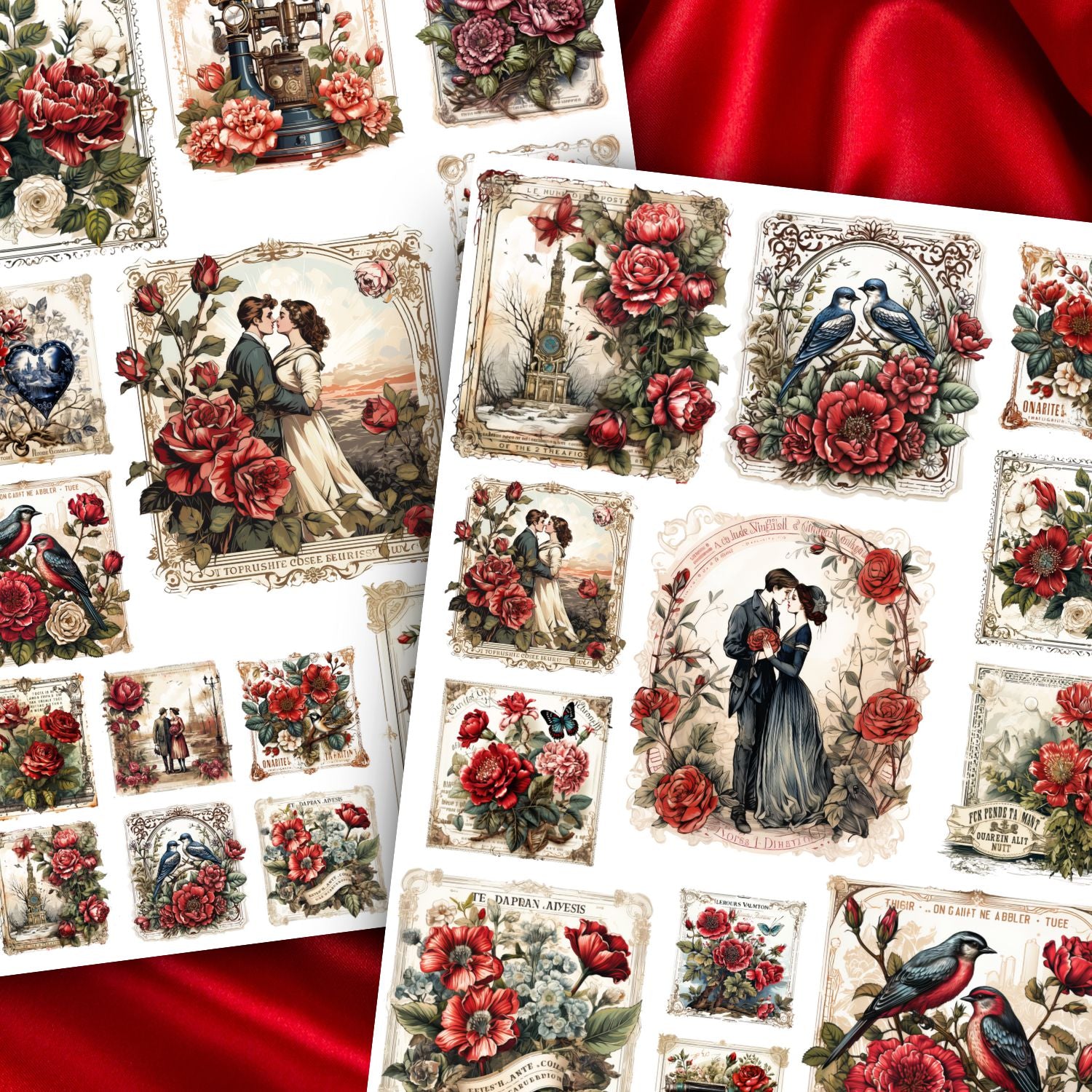 Romantic Vintage Stamps Rub-on Transfer Set