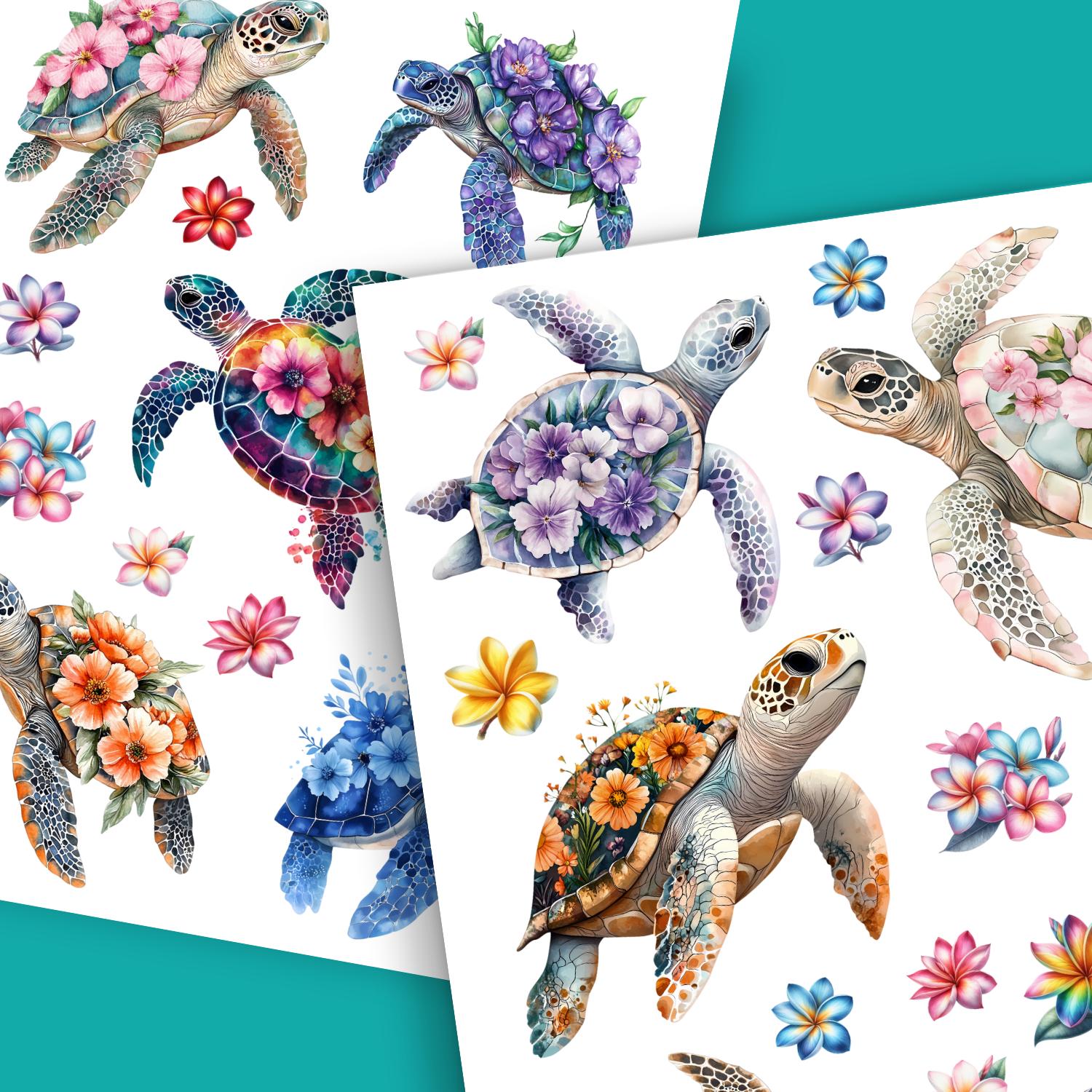 Floral Sea Turtles-Rub-on Transfer-Essential Stencil
