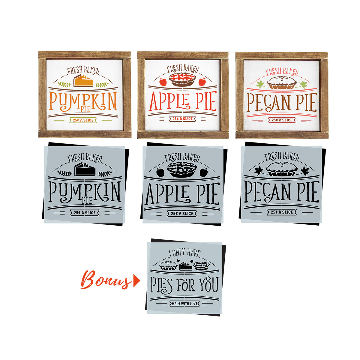 Pies Mini Sign Stencils 4pk-Fall-Essential Stencil