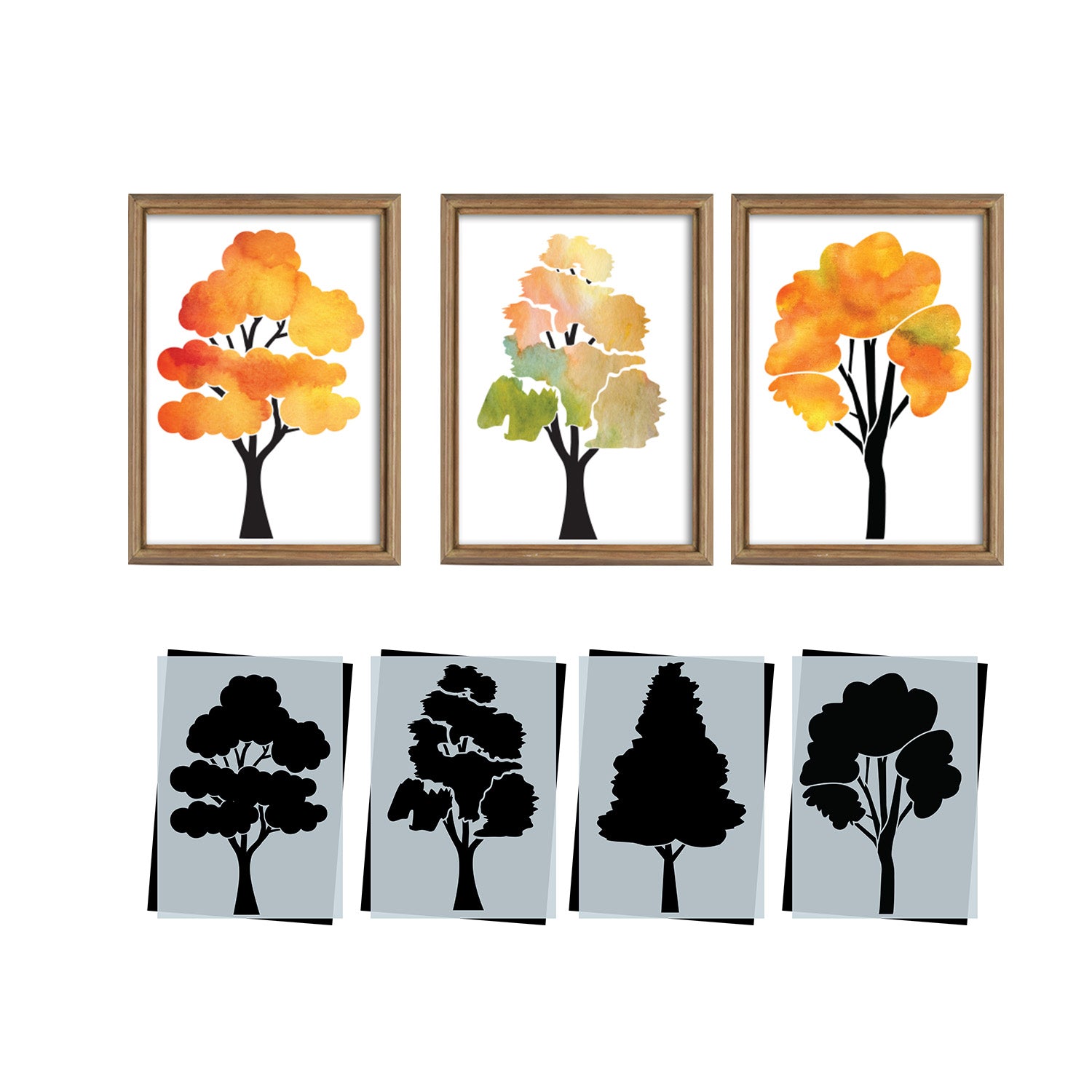 Autumn Trees Stencil Set (4 Pack)-Christmas-Essential Stencil, Autumn tree stencils, tree template, 