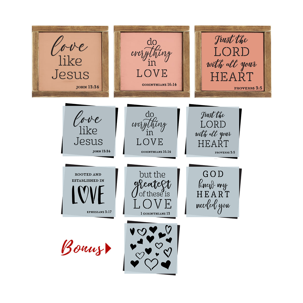 Love like Jesus Mini Sign Stencils (6 Pack) + Bonus-Valentine-Essential Stencil