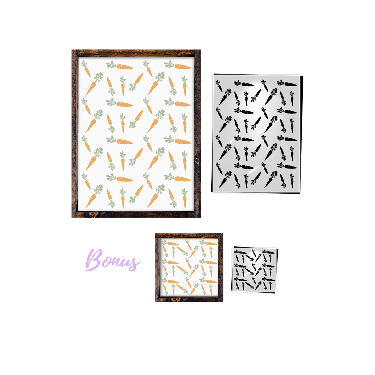 Carrot Pattern 12x16 + 6x6 bonus Stencil-Easter-Essential Stencil