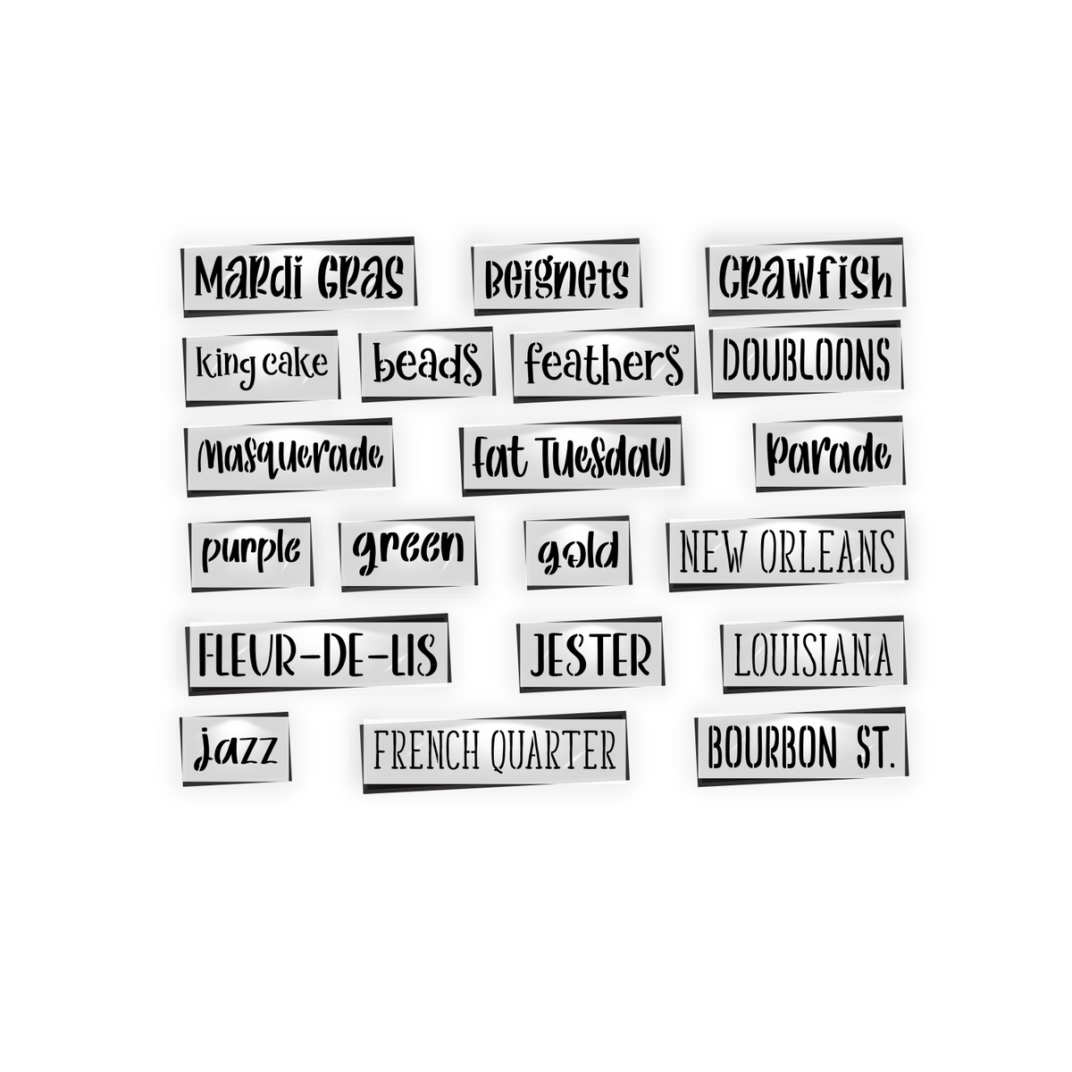 Mardi Gras 1 Words 20 pcs Stencil-Mardi Gras-Essential Stencil