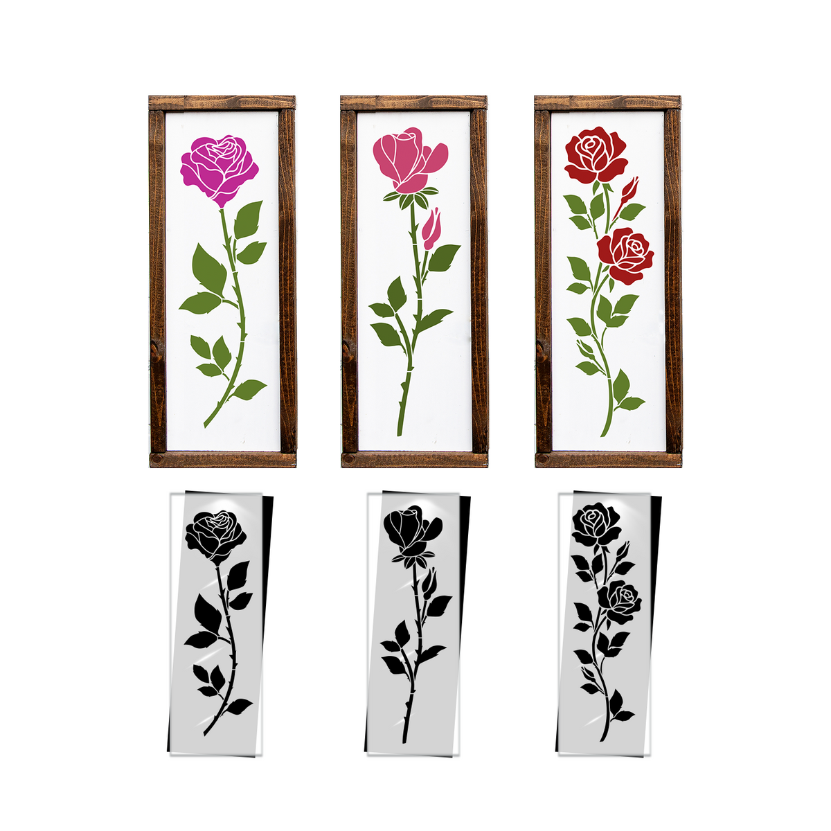 Long Stem Roses 12x4 (3pk) Stencil-Valentine-Essential Stencil