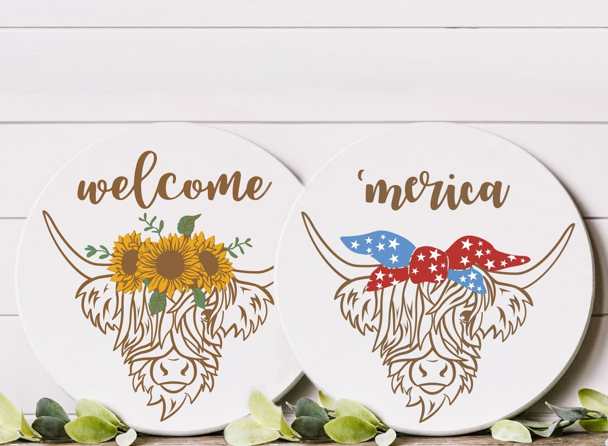 Summer Highland Cow Stencil-Sunflowers-Essential Stencil