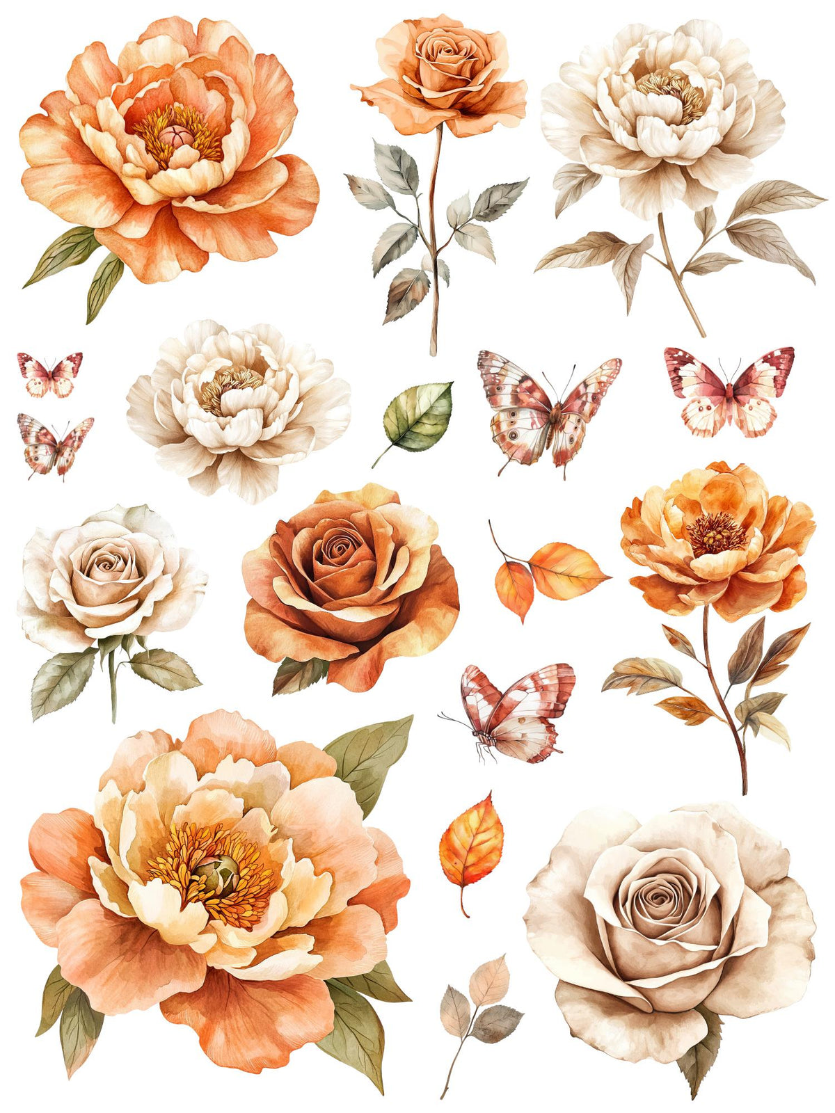 Burgundy & Rust Floral Rub-on Transfer Set-Rub-on Transfer-Essential Stencil