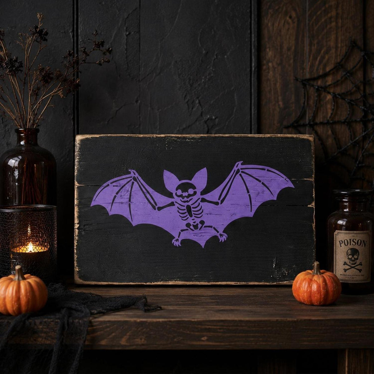 Bat, Cat & Raven Skeleton Stencil-Halloween-Essential Stencil