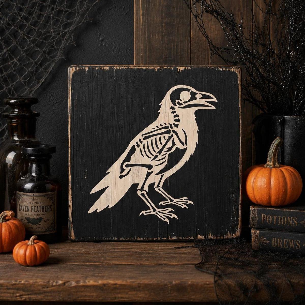 Bat, Cat & Raven Skeleton Stencil-Halloween-Essential Stencil