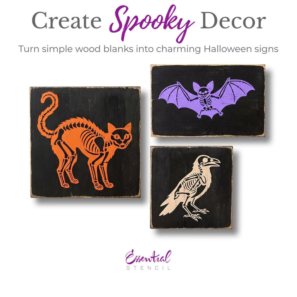 Bat, Cat & Raven Skeleton Stencil-Halloween-Essential Stencil