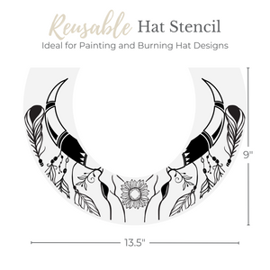 Cow Skull & Feathers Hat Stencil-Hat Stencil-Essential Stencil