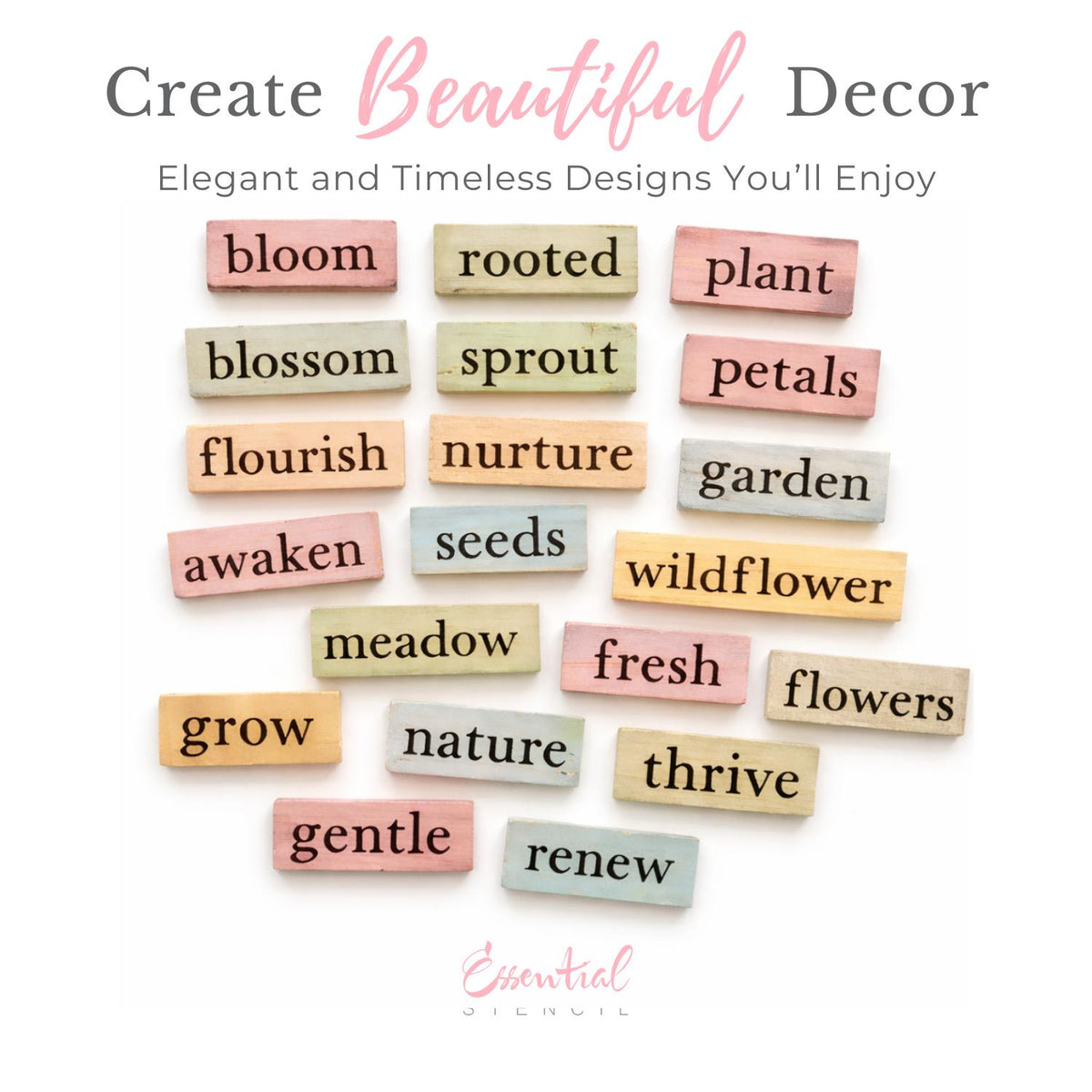 Spring 1” Words Stencil Set (20pcs)-Spring-Essential Stencil