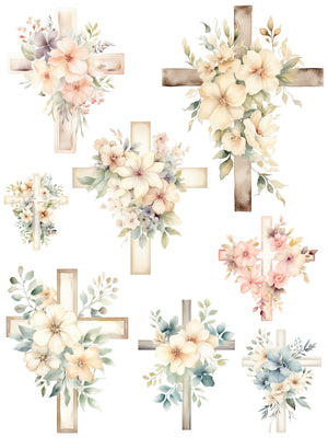 Floral Crosses Rub-On Transfer Set-Rub-on Transfer-Essential Stencil