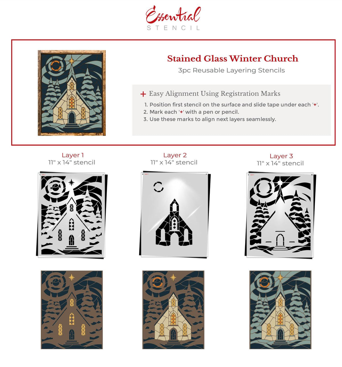 Stained Glass Winter Church Stencil-Christmas-Essential Stencil