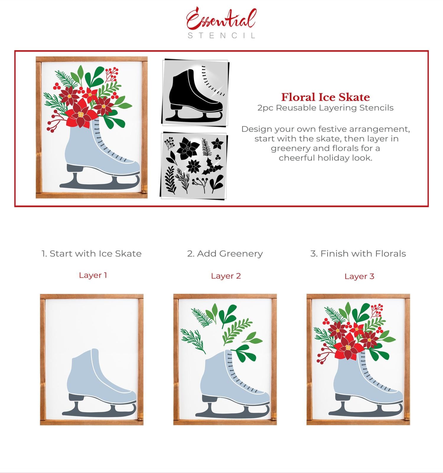 Floral Ice Skate Stencil-Christmas-Essential Stencil
