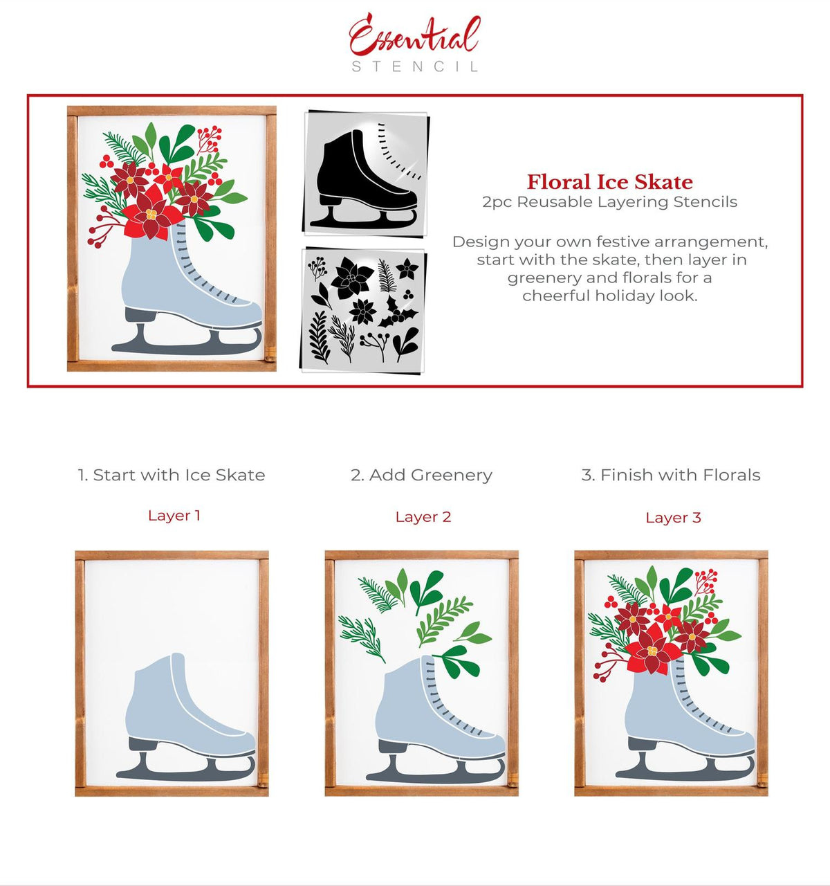 Floral Ice Skate Stencil-Christmas-Essential Stencil