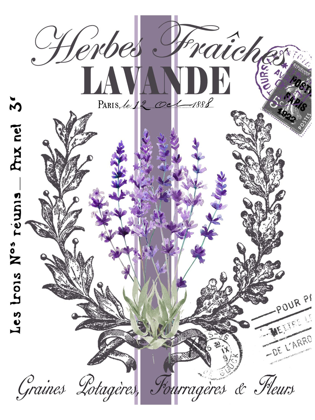 Lavande en Fleur (Lavender in Bloom) Rub-on Transfer Set-Rub-on Transfer-Essential Stencil