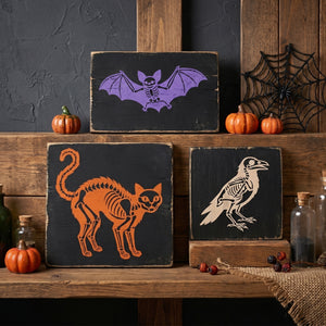 Bat, Cat & Raven Skeleton Stencil-Halloween-Essential Stencil