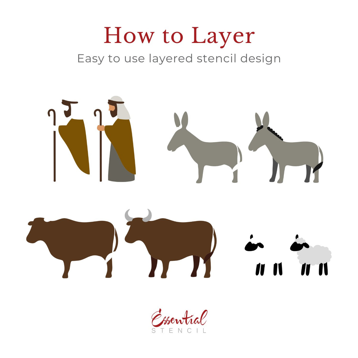 Shepherd & Stable Animals Stencil-Christmas-Essential Stencil