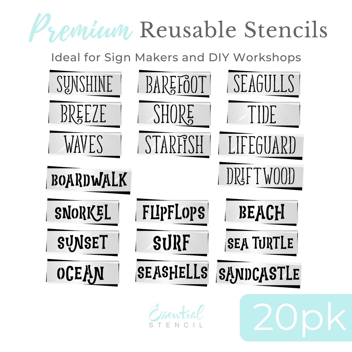 Beach & Coastal 1" Word Stencils (20pc)-Coastal-Essential Stencil