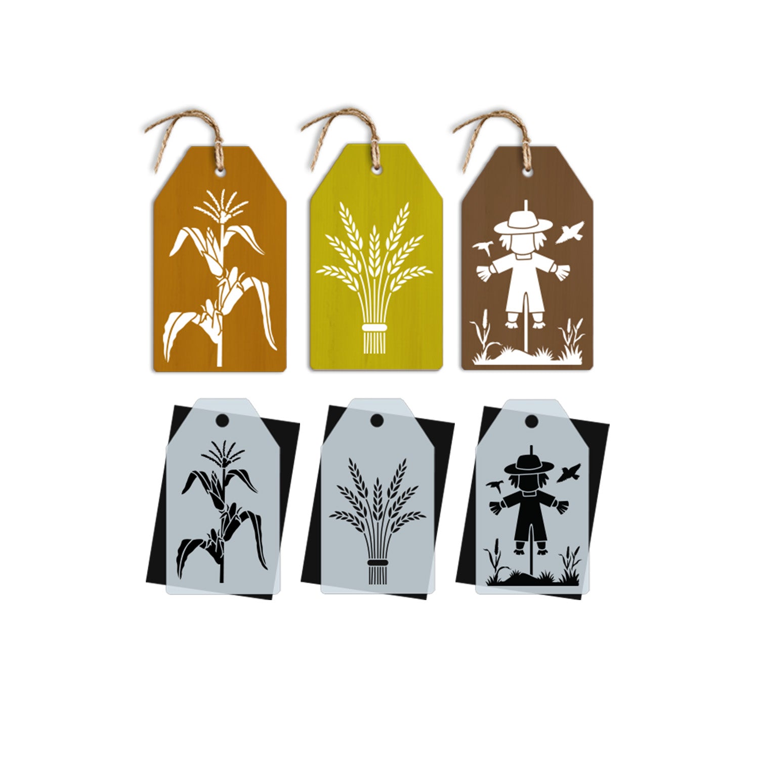 Corn, Wheat, & Scarecrow Mini Tags (3 Pack)-Fall-Essential Stencil