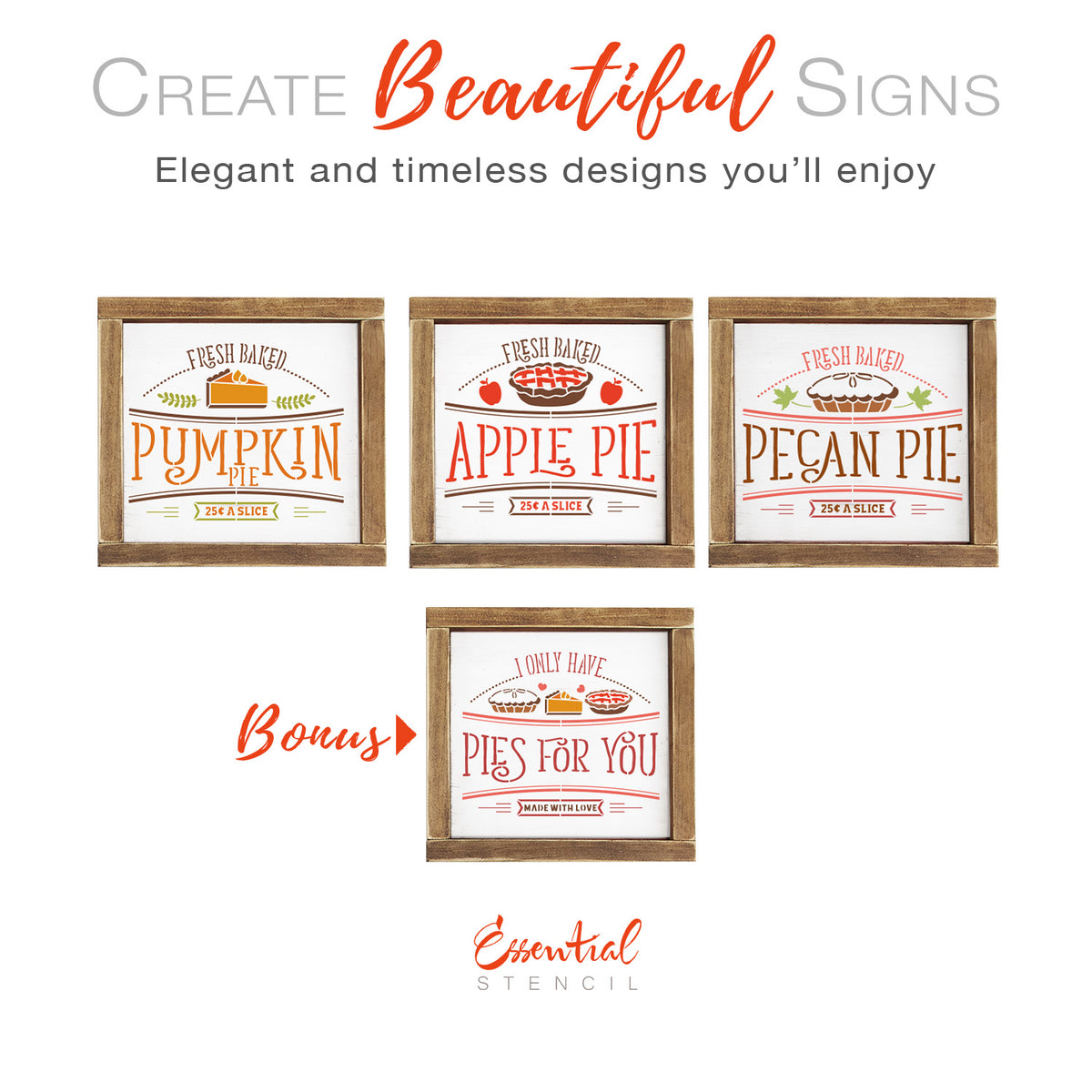 Pies Mini Sign Stencils 4pk-Fall-Essential Stencil