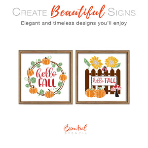 Hello Fall Picket Fence and Pumpkin Wreath Set-Pattern-Essential Stencil