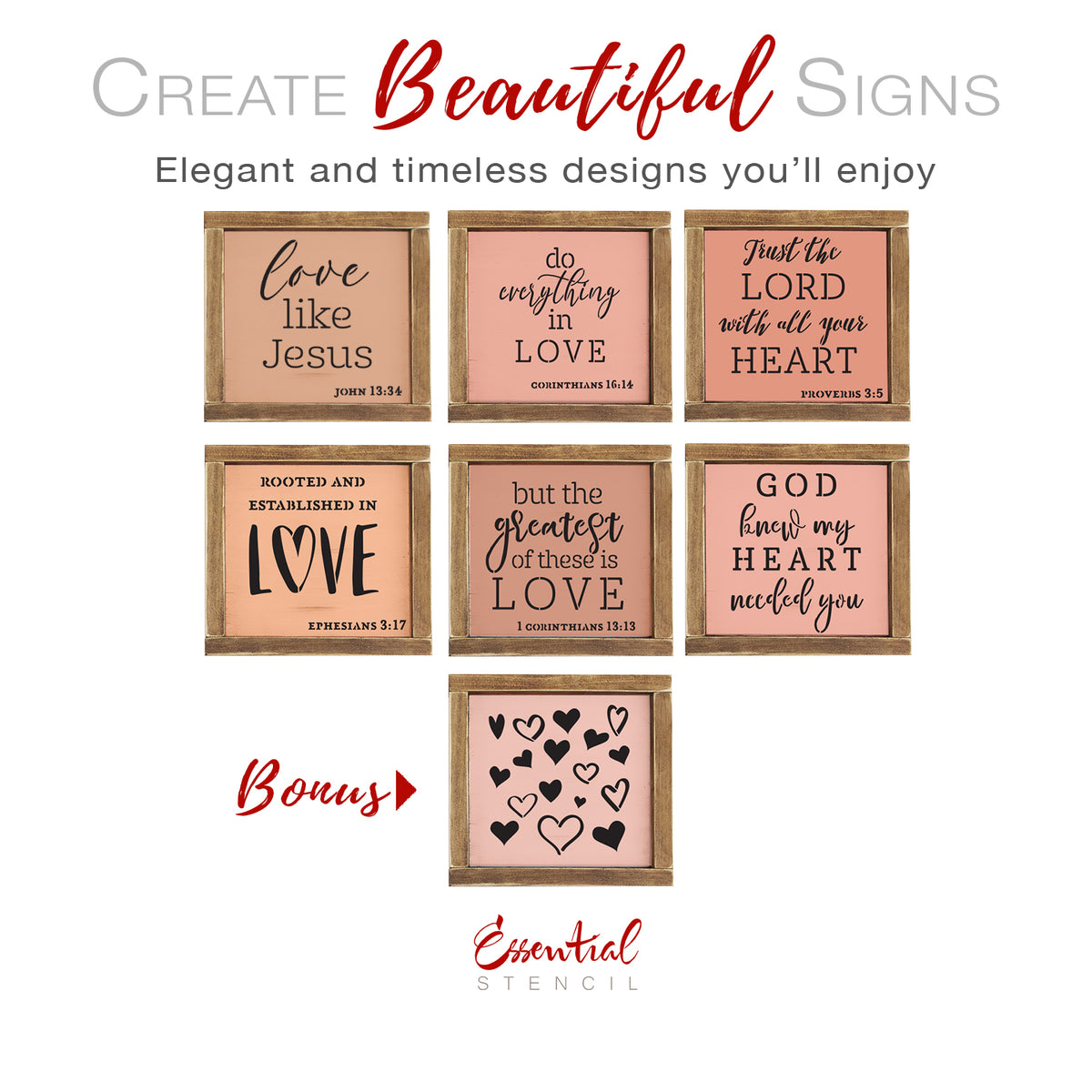 Love like Jesus Mini Sign Stencils (6 Pack) + Bonus-Valentine-Essential Stencil
