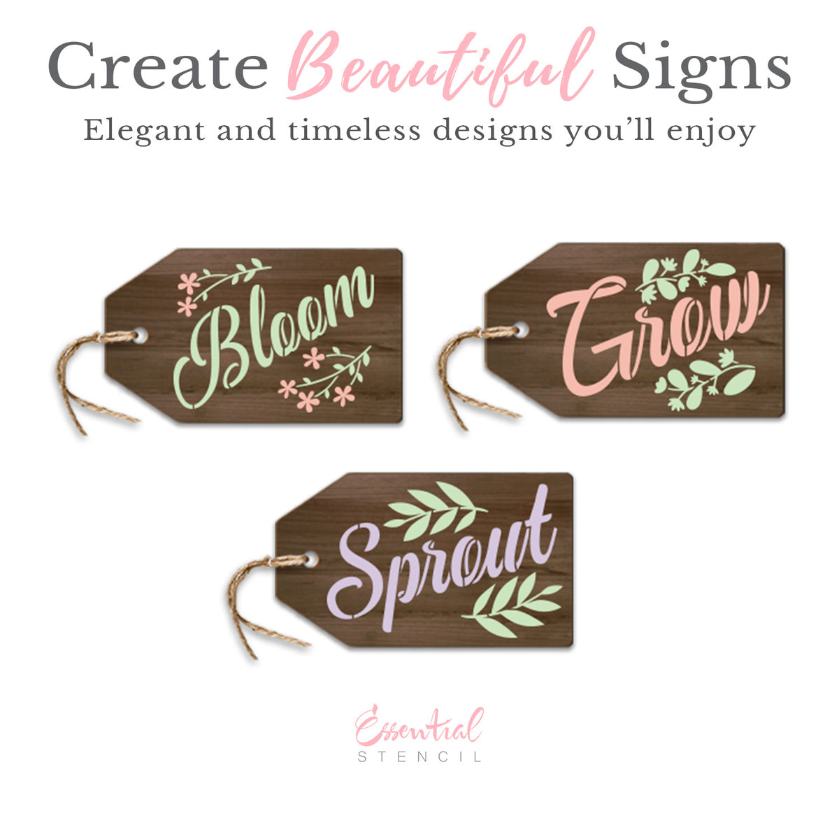 Bloom. Grow. Sprout Mini Tag Stencils (3pk)-Spring-Essential Stencil
