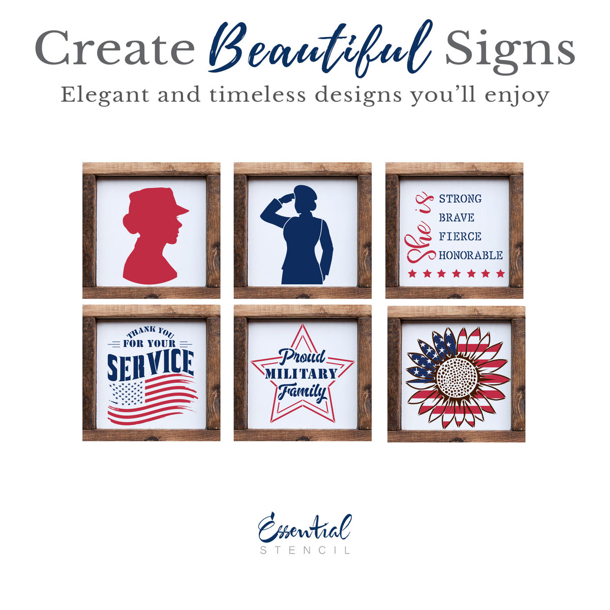Women Veteran Mini Sign Stencils (6 Pack)-Patriotic-Essential Stencil