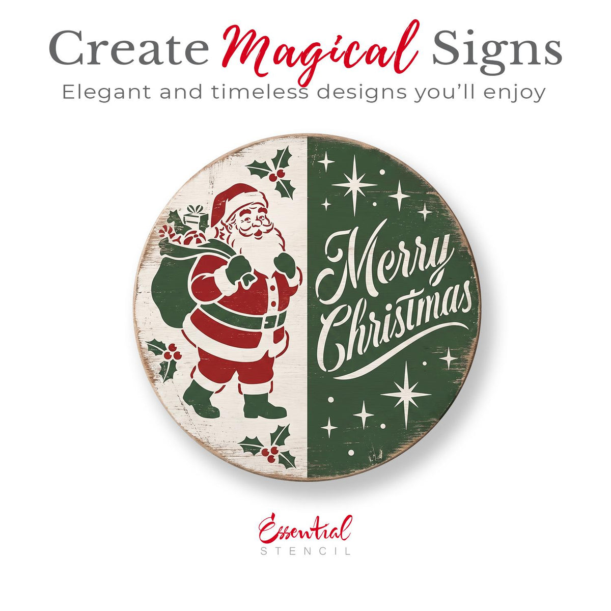 Retro Santa Merry Christmas Stencil-Christmas-Essential Stencil