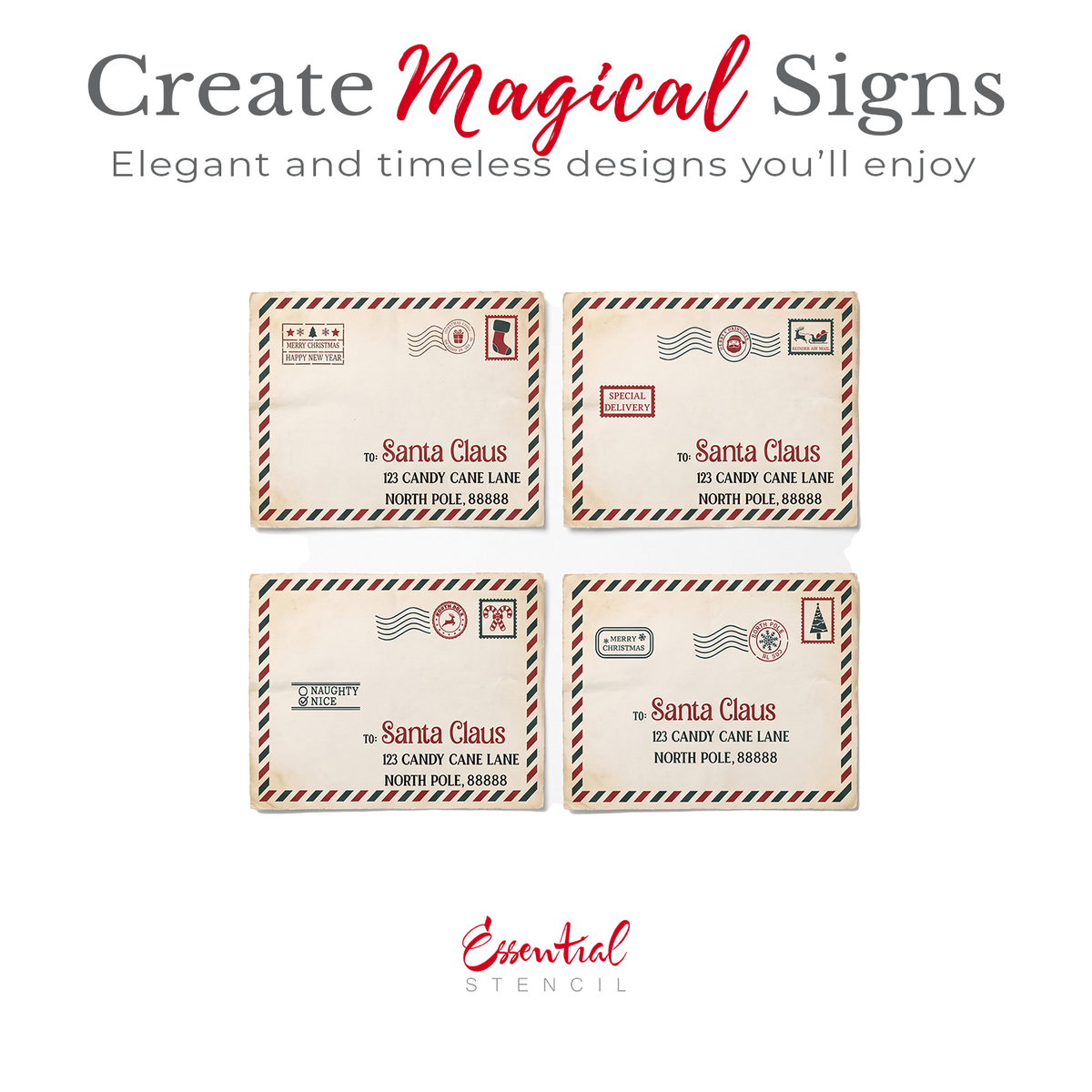 Christmas Postage to Santa Stencil