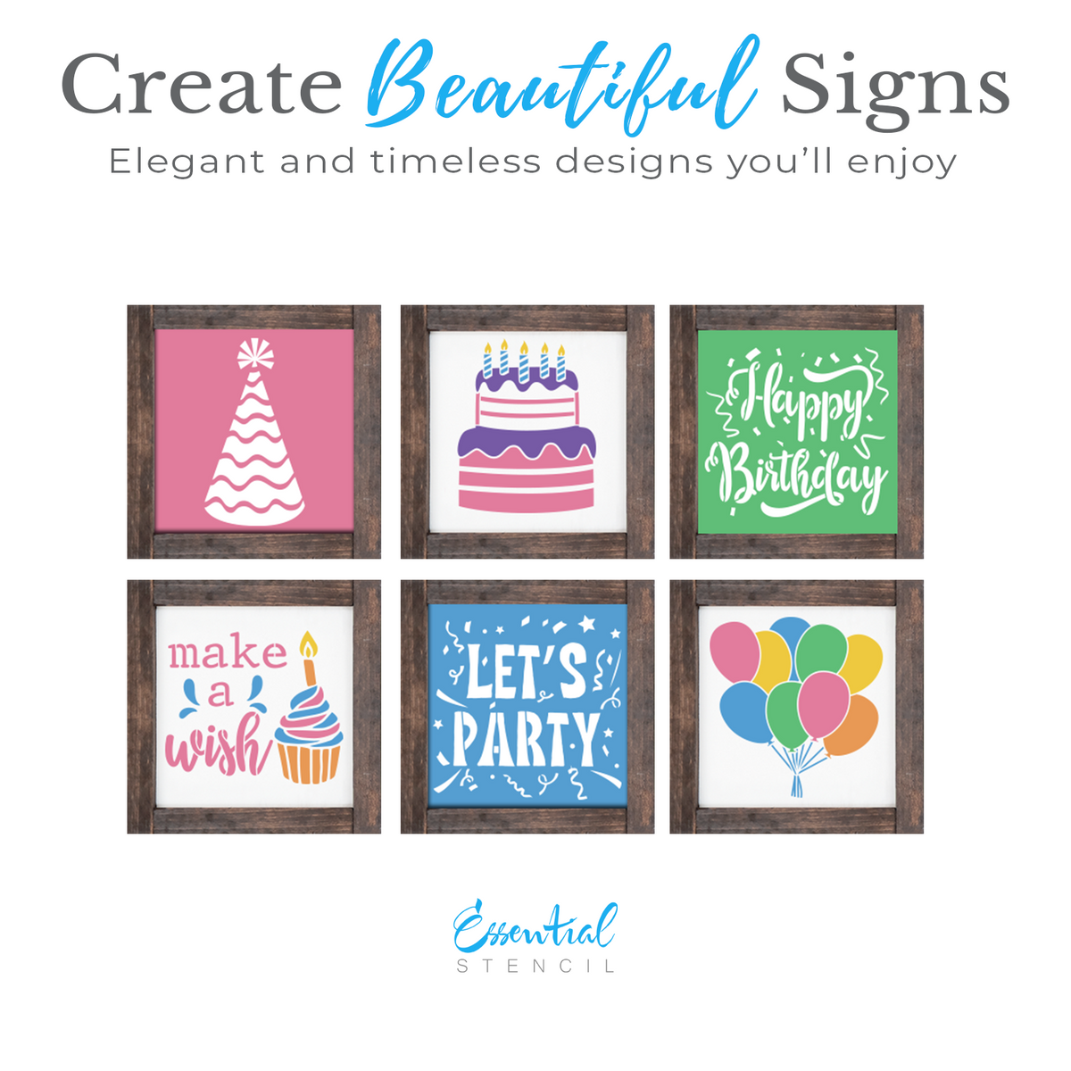 Birthday 6x6 (6pk) Stencil Set-Essential Stencil