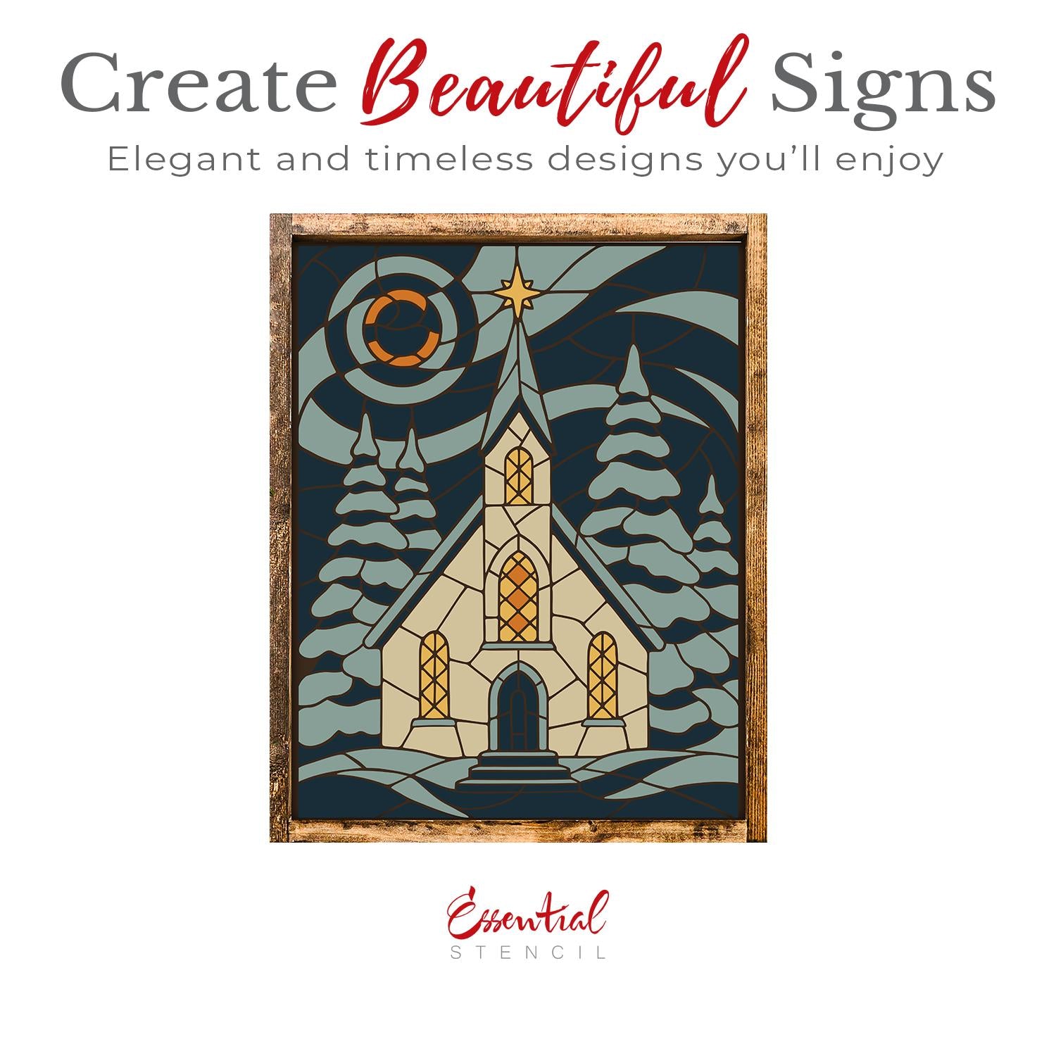 Stained Glass Winter Church Stencil-Christmas-Essential Stencil