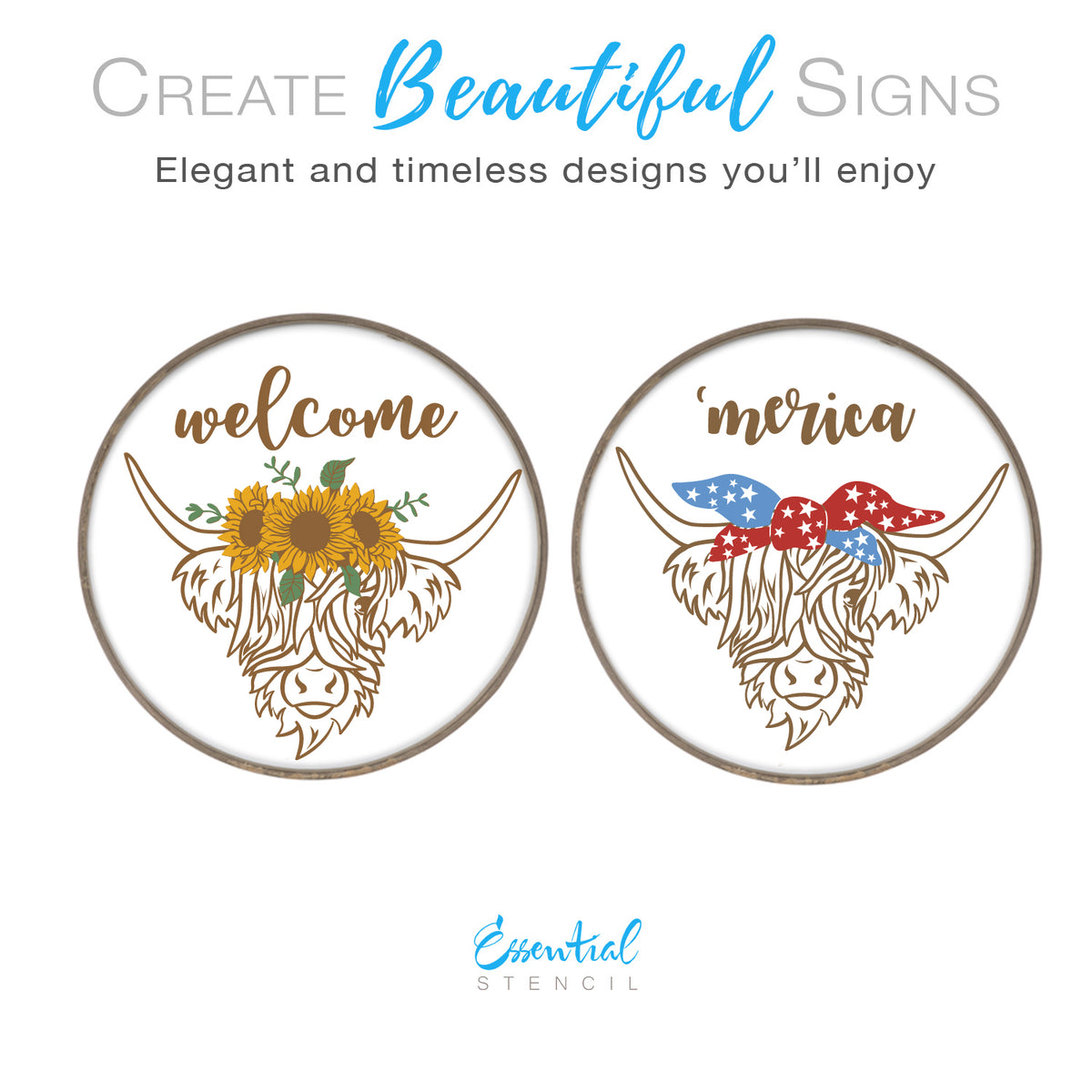 Summer Highland Cow Stencil-Sunflowers-Essential Stencil