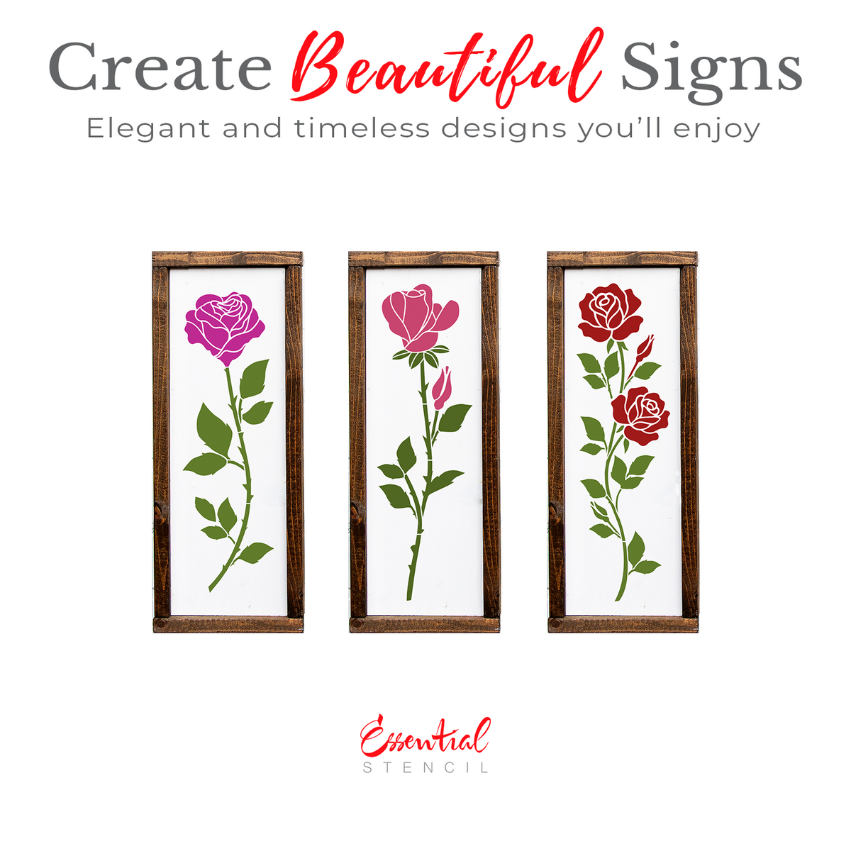 Long Stem Roses 12x4 (3pk) Stencil-Valentine-Essential Stencil