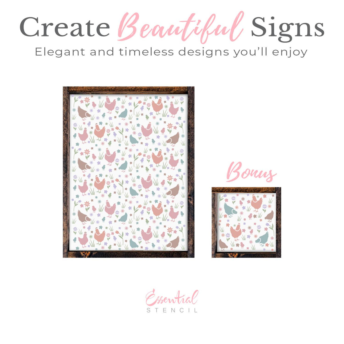 Chicken and Floral Stencil Pattern-Spring-Essential Stencil