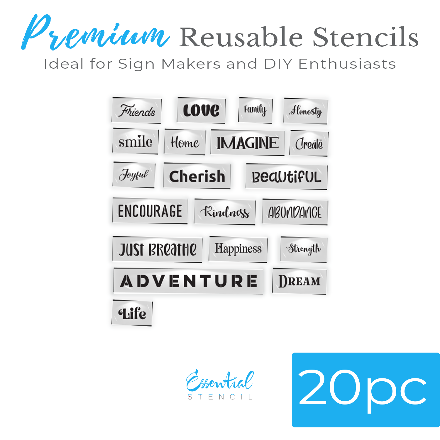 Sentances Stencil Inspirational 1 Inch Words Stencil - Essential Stencil