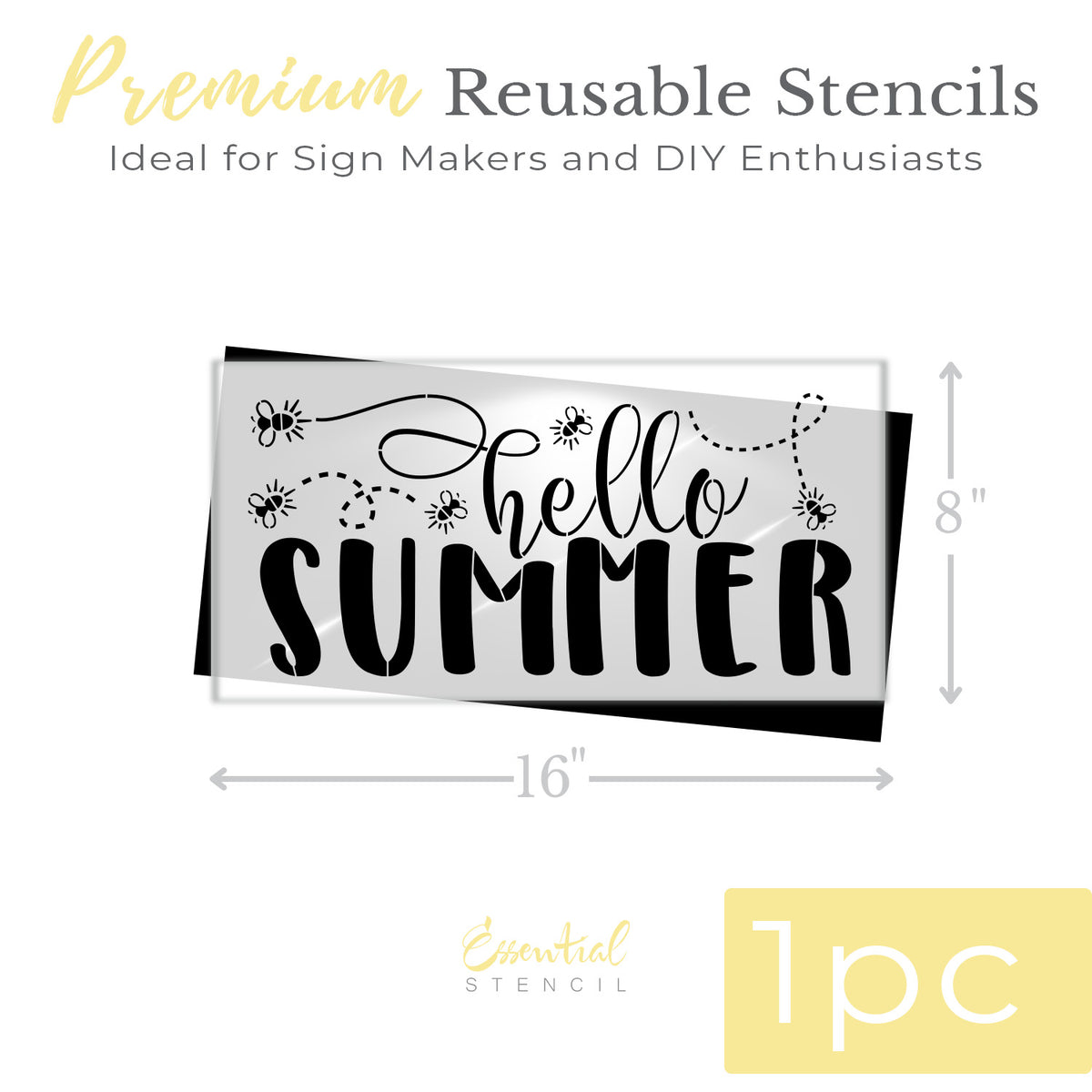 Hello Summer + Fireflies 16x8 Reusable Sign Stencil - Essential Stencil