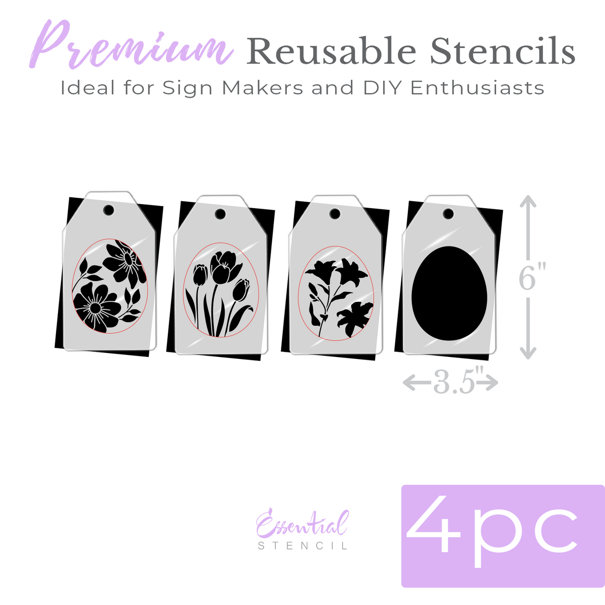 Floral Egg Mini Tags 3.5 x 6 4pk Stencil-Easter-Essential Stencil