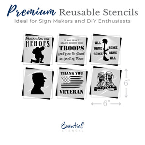 American Veteran Mini Sign Stencils (6 Pack)-Patriotic-Essential Stencil