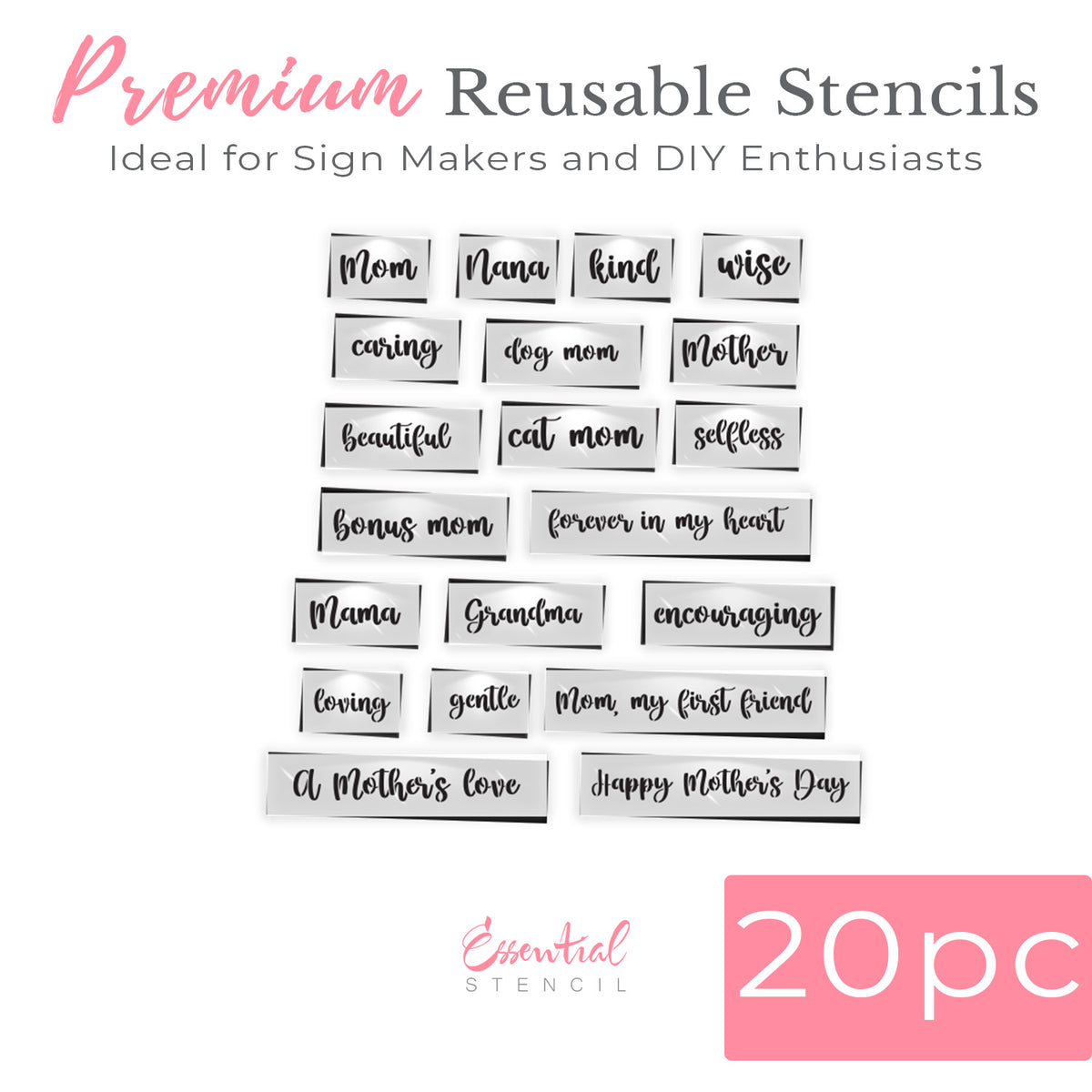 Mother's Day 1 inch words 20pcs-Mother's Day-Essential Stencil