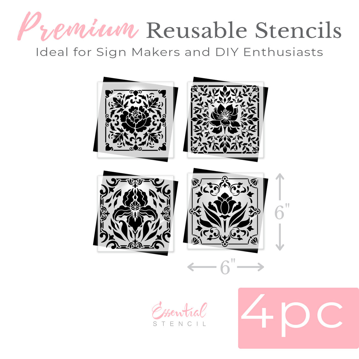 Flower Tile Mini Stencil Set (4 Pk)-Spring-Essential Stencil