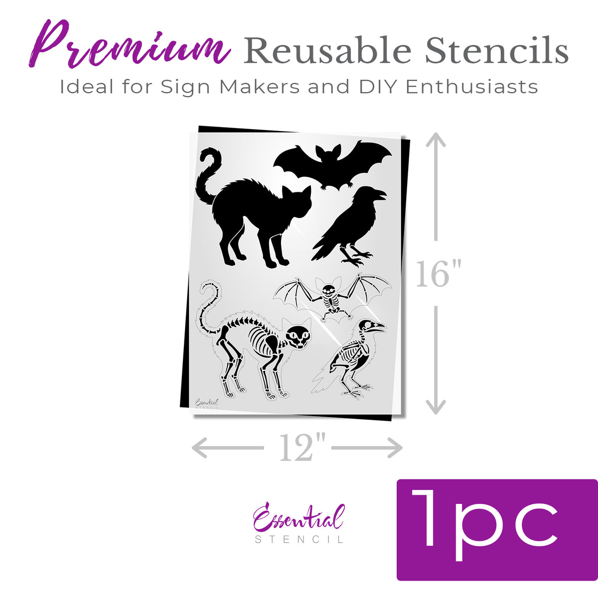 Bat, Cat & Raven Skeleton Stencil-Halloween-Essential Stencil